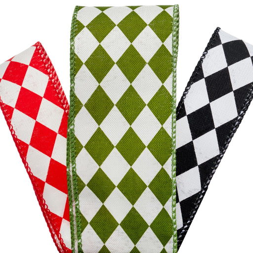 Paper Mart Harlequin Black and White Ribbon, Wired Fabric Ribbon, 1.5 Inches Wide x 10 Yards, Crisp Linen-Like Texture