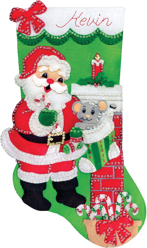 Design Works Crafts Santa with Mouse Felt Stocking Kit, Green Red, by The Yard