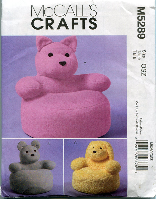 McCall's Crafts Sewing Pattern M5289 Toddlers' Animal Chairs