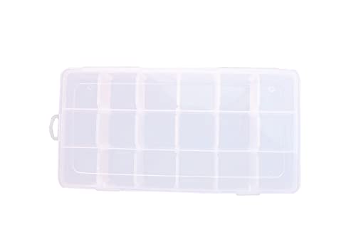 18 Grids Clear Organizer Box, Plastic Compartments Storage Container with Dividers for Ribbon, DIY Crafts, Bead, Jewelry, Sewing, Fishing Tackles, Thread, Size 9.2x4.7x1.7 in