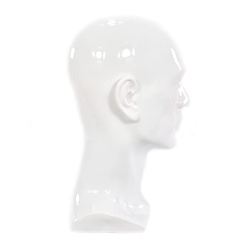 Male PVC Mannequin Head Professional Display Head Stand Model Men Manikin Head for Display Headset Headphone Game Hats Wigs Jewellery Tie and Scarves(Bright White)