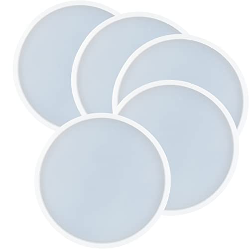 5Pcs Round Shape Epoxy Mold DIY Resin Casting Round Base Coaster Silicone Mold, Medium Size 4 inch