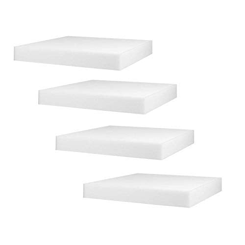 Mybecca 4-Pack White Polyurethane Foam Cushion Inserts; Square 18x18x1 Foam Tiles for Upholstery Projects, Pillows, DIY Home Decor for Seat Replacement, Foam Padding, Cushions