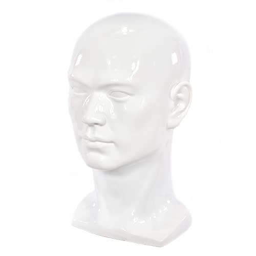 Male PVC Mannequin Head Professional Display Head Stand Model Men Manikin Head for Display Headset Headphone Game Hats Wigs Jewellery Tie and Scarves(Bright White)