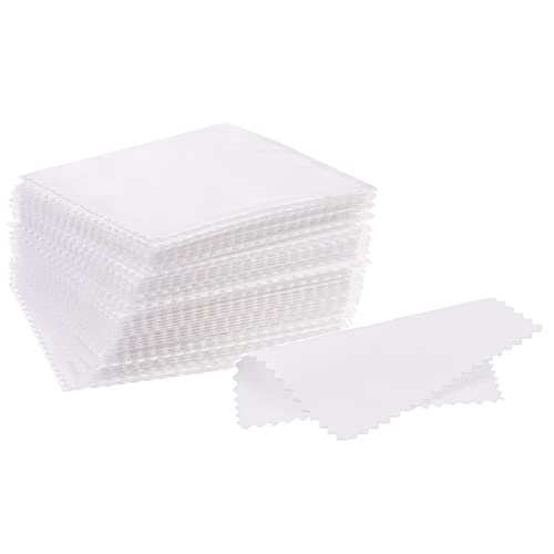 CATIFLIN 100pcs Jewelry Cleaning Cloth, Silver Polishing Cloth Individually Wrapped, Small Jewelry Polishing Cloth for Sterling Silver, Gold, Platinum and More (White, 3.15" x 3.15")