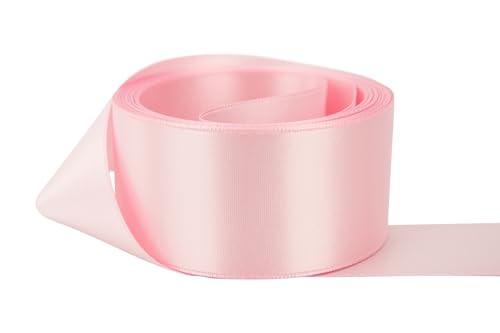 Ribbon Bazaar Double Faced Satin - Premium Gloss Finish - 100% Polyester Ribbon for Gift Wrapping, Crafts, Scrapbooking, Hair Bow, Decorating & More - 5/8" Light Pink 50yd