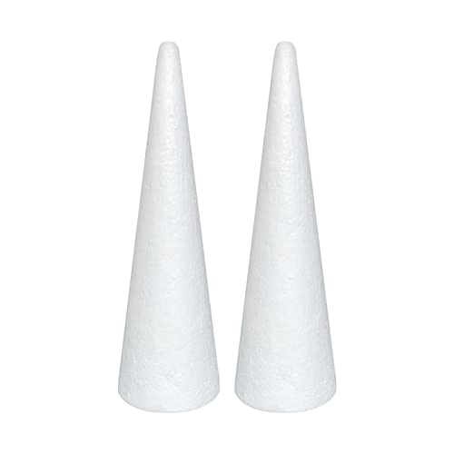 Crafjie Foam Cones for DIY Arts and Crafts (4.1 x 13.6 in, 2 Pack), White Styrofoam Polystyrene Christmas Tree Foam Cones Craft Supplies, for DIY Home Craft Project, Christmas Tree, Table Centerpiece