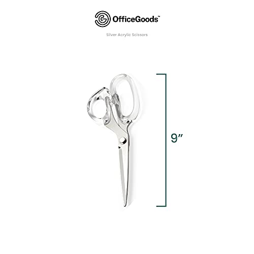 OfficeGoods Acrylic & Stainless Steel 9" Scissors - Modern Design for the Stylish Home, Office, or School - Perfect for Arts & Crafts, Scrapbooking, Fabric, & Sewing - Silver