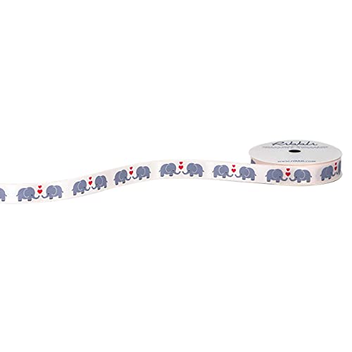 Ribbli Satin Elephant Love Craft Ribbon,5/8-Inch x 10-Yard,Sideshow Rose/Gray/Red,Use for Valentine's Day Gift Wrapping,Party Decoration,All Crafting and Sewing