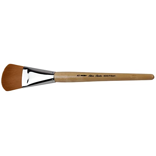 Silver Brush Limited 820340 Silver Jumbo Golden Taklon Filbert Brush, Large Murals, Easel Painters and Furniture, Size 40, Mid Length Handle