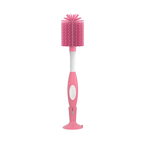 Dr. Brown's Soft Touch No Scratch Baby Bottle Cleaning Brush Nipple Cleaner with Stand and Storage Clip, BPA Free, Pink 1-Pack