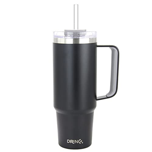 Drinco 40oz 30 oz Tumbler with Handle, Straw Lid, Insulated Stainless Steel Travel Mug Water Bottle Ice Coffee Cup For Cold and Hot, BigSur (30oz, Black)