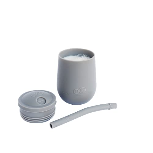 ez pz Mini Cup + Straw Training System - 100% Silicone Training Cup for Infants + Toddlers - Designed by a Pediatric Feeding Specialist - 12 Months+ (Gray)