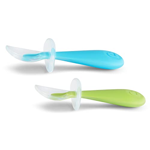 Munchkin Silicone Trainer Spoons with Choke Guard for Baby Led Weaning, 4pk, Blue/Green