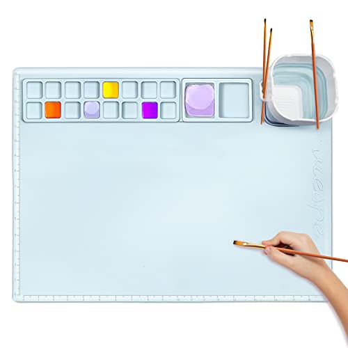 Silicone Craft Mat, Silicone Mat for Resin Casting, 20"x16"Non Stick Silicone Sheet, Creator Silicone Craft Mat with Cleaning Cup for Painting, Art, Clay and Play Doh (Blue)