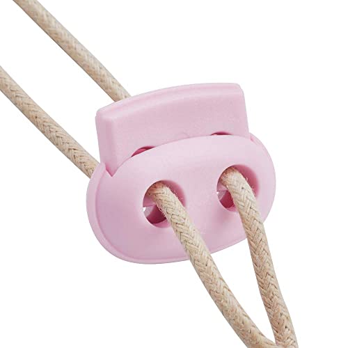 DYZD Plastic Cord Locks Spring Toggle Stopper Double Hole Cord Locks for Drawstring,Clothing, Shoelaces, Backpack, Lanyard(Pink 50PCS)
