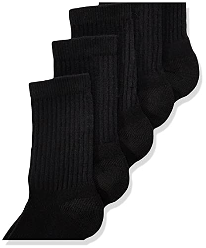 Hanes Large-Shoe Size: 3-9 Boys, Double Tough Cushioned Crew Socks, 12-Pair Packs, Black