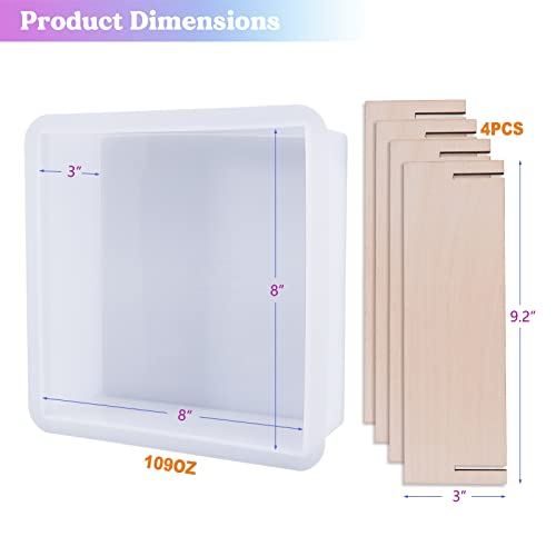 LET'S RESIN Large Silicone Square Molds for Resin, Glossy Deep Square Molds 8''x 3'' w/Wooden Support, Epoxy Resin Molds for Flowers Preservation, Resin Casting Molds for DIY Home Décor