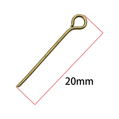 Shapenty 1000PCS Mini Metal Wire Eyepins Beading Small Open Eye Head Pins Needles Bulk for DIY Craft Bead Earring Pendant Necklace Bracelet Keychain Jewelry Charm Finding Making (20mm, Bronze)