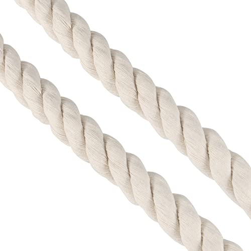 SINJEUN 1 Inch x 50 Feet Natural Twisted Cotton Rope, Natural Thick 3 Strand Soft Rope Unbleached Cotton Cord Macrame Rope for DIY Craft Projects, Hanging Baskets, Sporting, Decoration