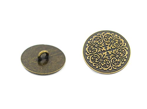 Bezelry 12 Pieces Mandala Metal Shank Buttons. 23mm. (Antique Brass)