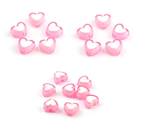 JGFinds Heart Spacer Beads, 300 Pack, 8mm with 1.8mm Hole, Acrylic Colorful Bright Looking Pony Beads Hearts (Pink), for Bracelets and Other Jewelry Making