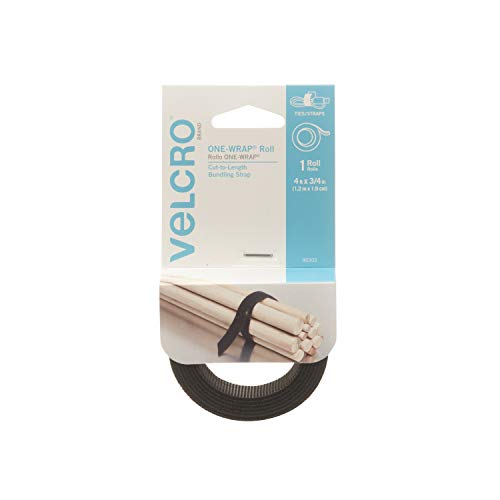 VELCRO Brand ONE-WRAP Bundling Ties – Reusable Fasteners for Keeping Cords and Cables Tidy – Cut-to-Length Roll, 4ft x 3/4in, Black