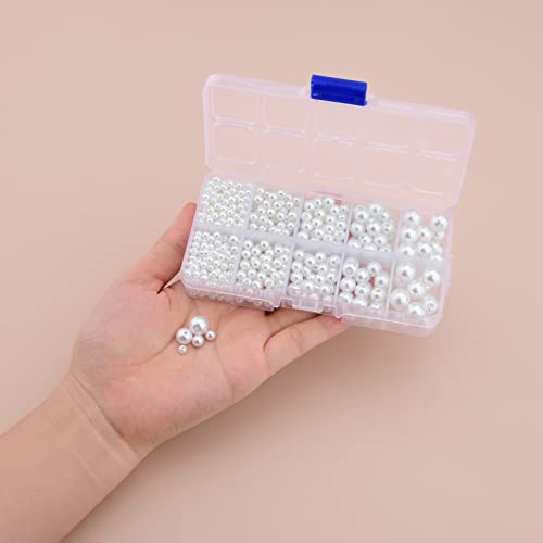 Hapeper 730 Pieces Round White Artificial Pearl Beads with Hole for Jewelry Making, Decoration, Vase Filler