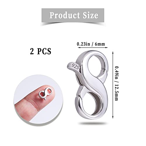 KINBOM 2pcs Lobster Clasp, Jewelry Clasp Double Opening Lobster Clasp Necklace Shortener 925 Sterling Silver Jewelry Making Supplies Clasp Repair Kit (0.49x0.24inch)