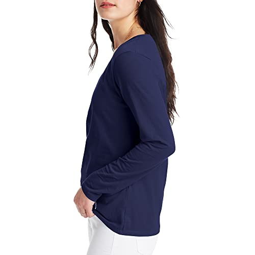 Hanes womens V-neck Long Sleeve Tee Shirt, Hanes Navy, XX-Large US