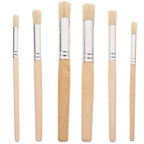 Exceart Wooden Stencil Brushes Natural Stencil Bristle Brushes Professional Paint Brushes Round Pointed Tip Nylon Hair Wooden Handle Painting Brushes for Acrylic Watercolor Oil Painting 6pcs