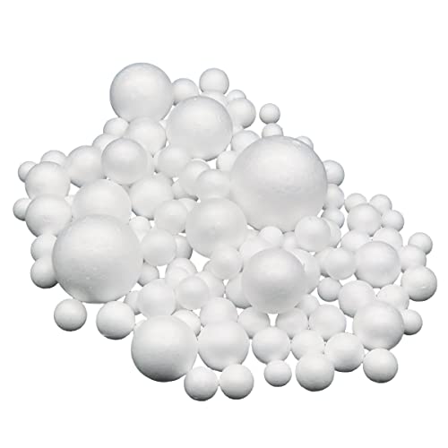 Worown 108 Pack 8 Sizes 0.8-3.15 Inch White Foam Balls, Solid Styrofoam Balls for Arts & Crafts, Ornaments School Projects Wedding Decorations