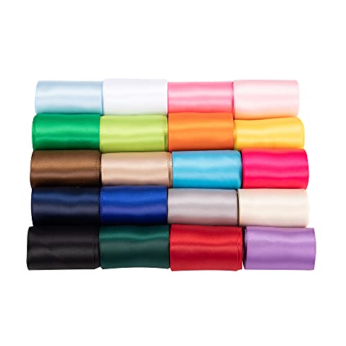 UnionJoy 2 inch Silk Satin Ribbon Double Face Solid Colored Ribbon, Ribbons for Crafts, Hair Bows, Gift Wrapping, Wedding Party Decoration, 20 Colors with 2 Yards Each, Total 40 Yards Per Package