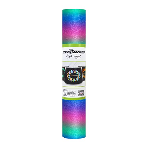 TECKWRAP Rainbow Glitter Vinyl Shimmer Adhesive Vinyl for DIY Craft, Arts, 1ftx5ft, Peacock Blue