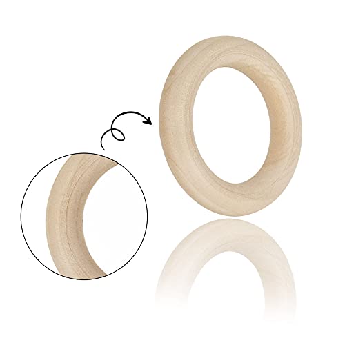 100PCS Unfinished Wood Rings Natural Wood Rings for Craft 55mm Macrame Rings Solid Wood Rings for DIY Crafts, Connectors Jewelry Making