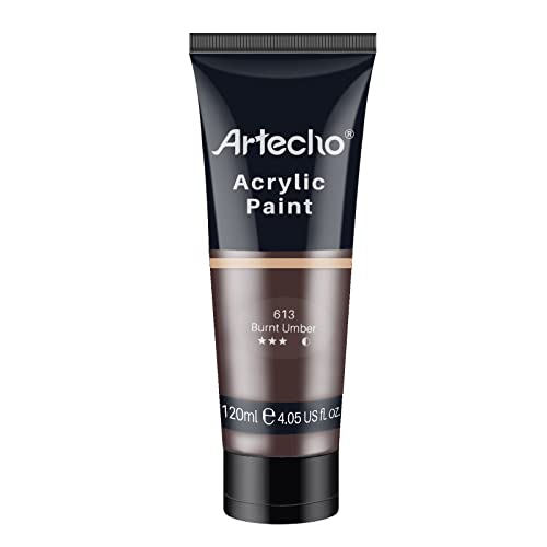 Artecho Professional Acrylic Paint, Burnt Umber ( 120ml / 4.05oz ) Tubes, Art Craft Paints for Canvas Painting, Rock, Stone, Wood, Fabric, Art Supplies for Professional Artists, Adults, Students, Kids