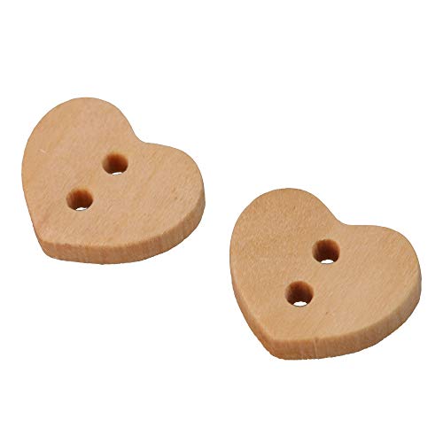 RDEXP 100PCS Wooden Buttons Heart-Shaped Natural Wooden Button for Sewing Craft Decoration