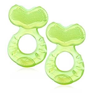 Nuby Silicone Teethe-eez Teether with Bristles, Includes Hygienic Case, Green Pack of 2