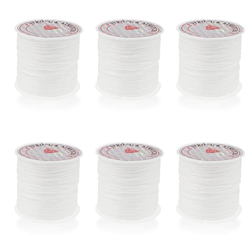 6 Rolls 0.8mm Flat Elastic Cord for Jewelry Making, 60m/65yard Elastic String for Bracelet, Stretchy Bead Cord, Stretch Thread Beading Cord for Necklace Beading Crafts, White