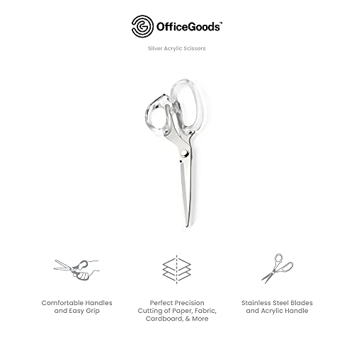 OfficeGoods Acrylic & Stainless Steel 9" Scissors - Modern Design for the Stylish Home, Office, or School - Perfect for Arts & Crafts, Scrapbooking, Fabric, & Sewing - Silver