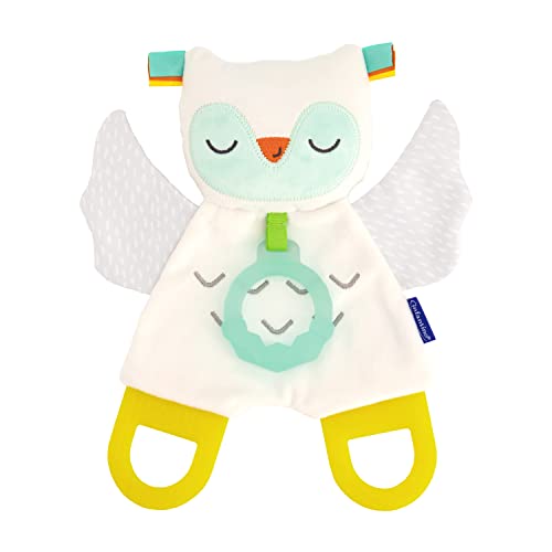 Infantino Glow-in-The Dark Cuddly Teether - Owl Soft Toy with 3 Textured Teethers, Fiddle Flags, Crinkle Sounds, Soft Material, On The Go Toy