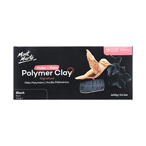 Mont Marte Make n Bake Polymer Clay Signature Black 400g (14.1oz) Block, Bake in Oven, Soft and Smooth, Sculpting, Craft, DIY Décor, Jewelry