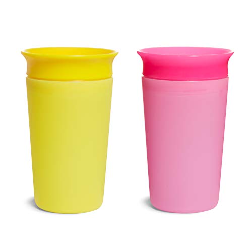 Munchkin Miracle 360 Color Changing Sippy Cup, 9 Oz, 2 Pack, Pink/Yellow
