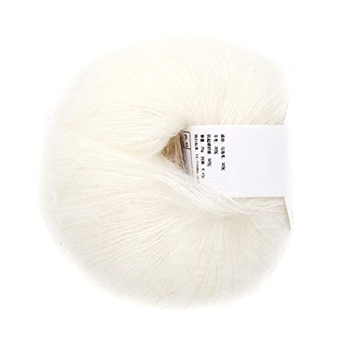 Mohair Yarn, 26g/Skein Soft Mohair Long Angora Wool Yarn Wool Knitting Yarn for Clothes Scarves Sweater Shawl(White)