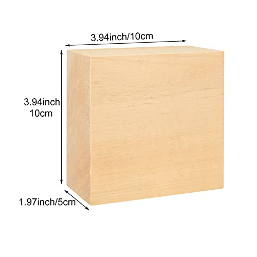 ACXFOND 6PCS Unfinished Wood Blocks for Crafts, 4x4x2 inch Basswood Carving Blocks, Unfinished MDF Wood Squares Wooden Blocks for Arts and Crafts