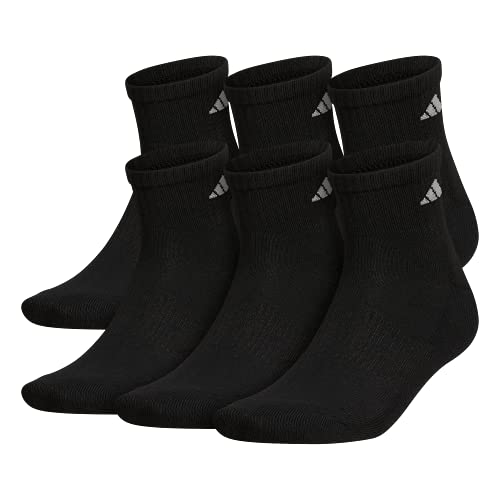 adidas Men's Athletic Cushioned Quarter Socks (6-Pair), Black/Aluminum 2, X-Large