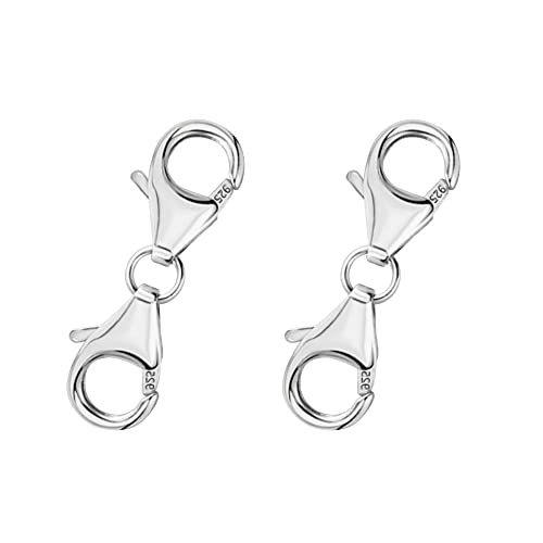 925 Sterling Silver Double Lobster Clasp Extender Double Claw Connector Silver Bracelet Extension Clasps for Jewelry Making（2pcs）