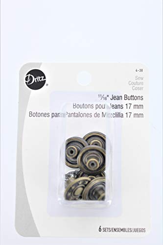 Dritz 4-38 No-Sew Jean Buttons Antique, 11/16 Inch, 6 Count