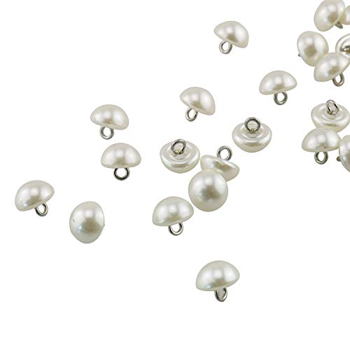 Tegg Half Domed Button 50PCS 10mm Cream-Coloured Half Ball Pearl Buttons with Metal Shank for Clothes, Craft, Sewing