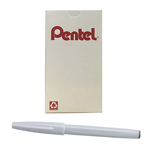 Pentel Arts Sign Pen Brush, Light Gray Ink, Box of 12 Pens